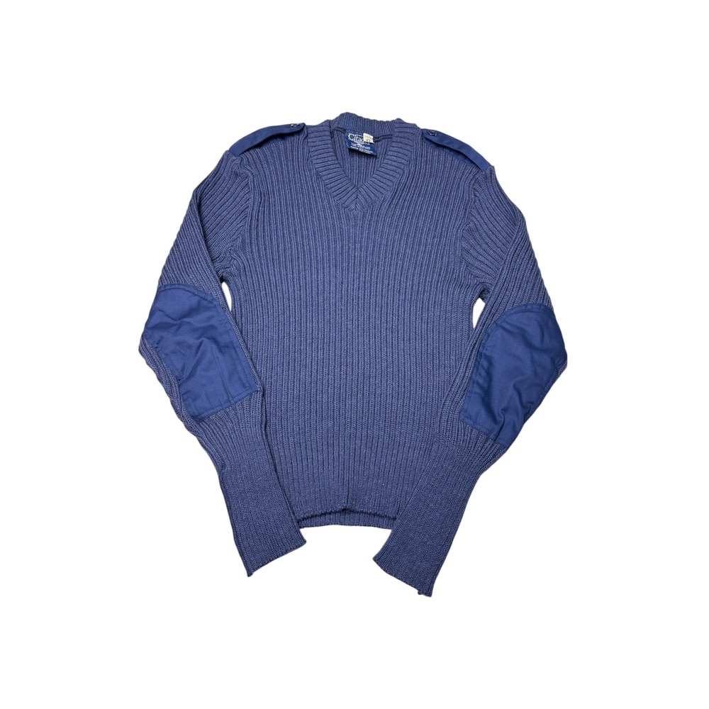 VTG Citadel Mens Blue 100% Virgin Wool Commando Sweater V-Neck Made England 42